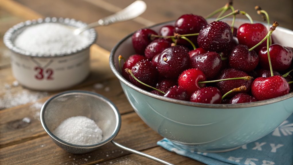 add cherries and sugar