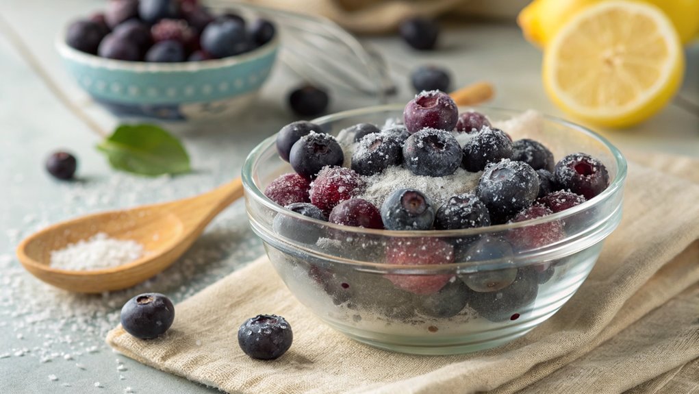 combine blueberries and sugar