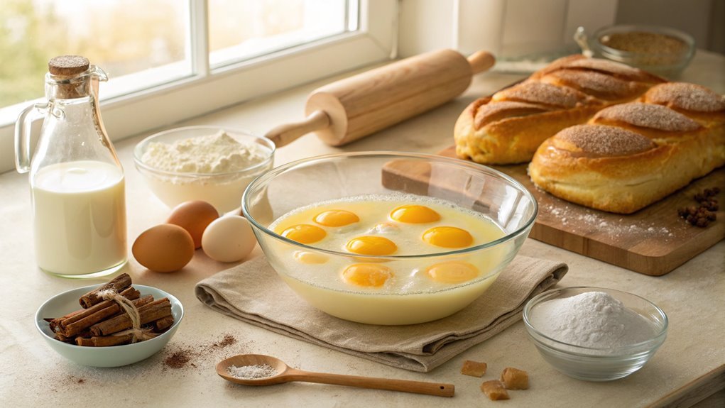 combine eggs and milk