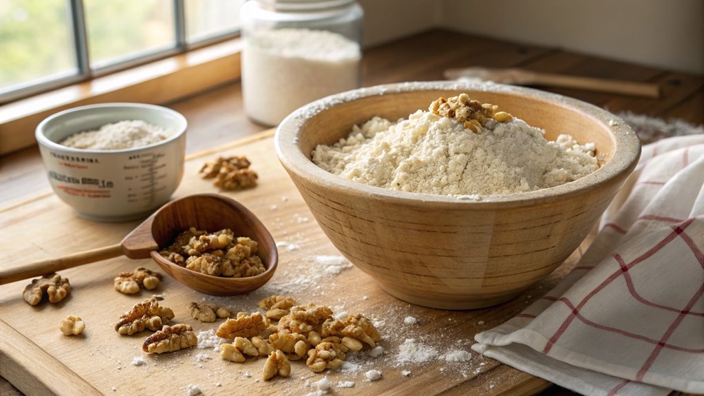 combine flour and walnuts