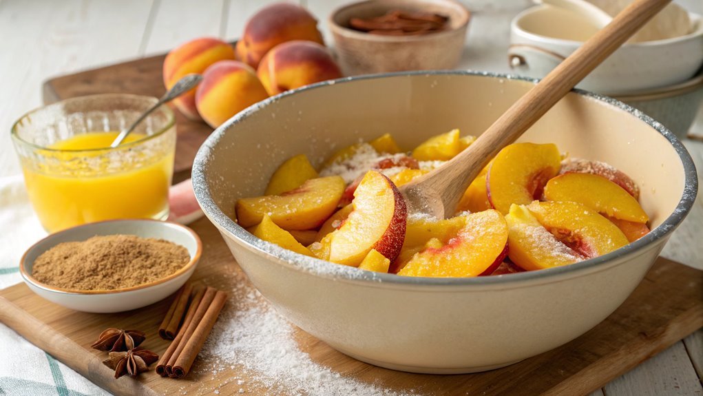 combine peaches with sugar