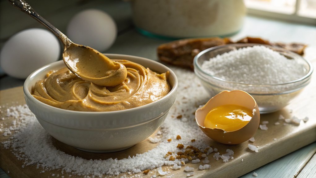 combine peanut butter and sugar