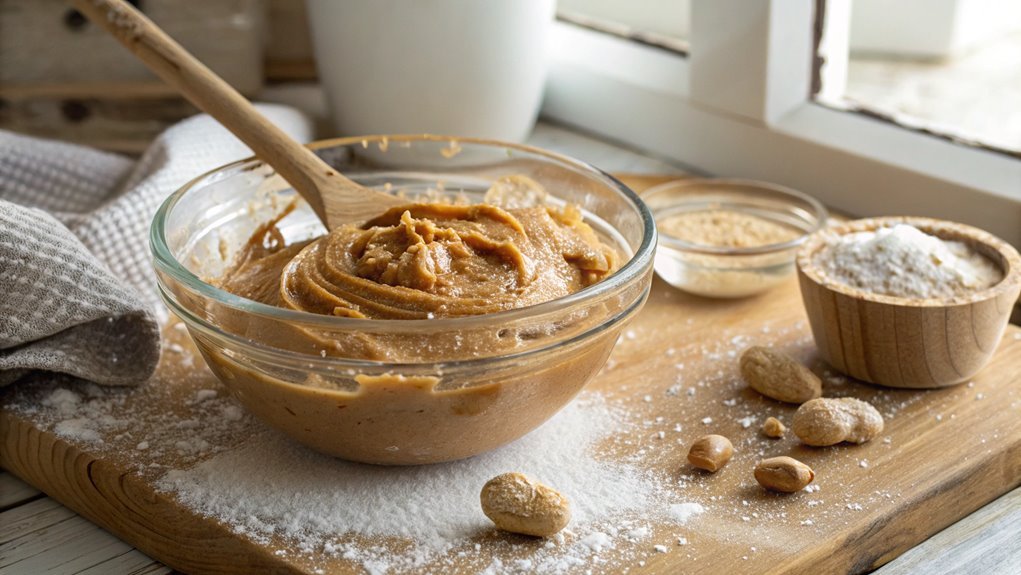 combine peanut butter and sugar