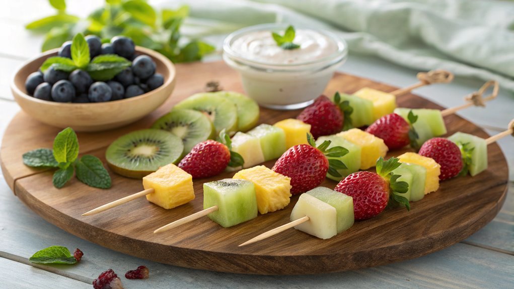 fruit kabobs with yogurt