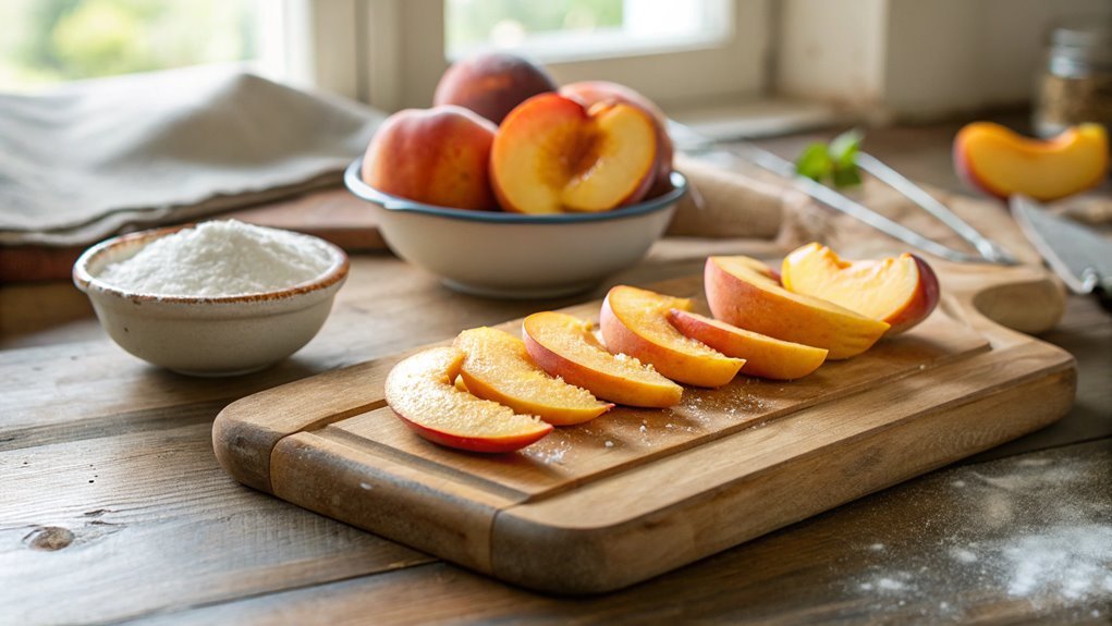 thinly slice the peaches